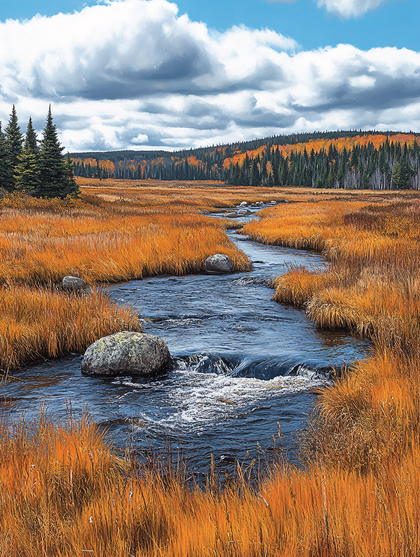 Autumn River Landscape Painting