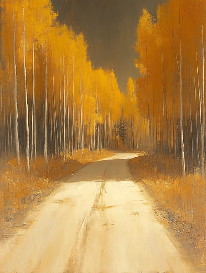 Autumn Road Through Golden Forest