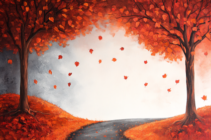 Autumn Road with Falling Leaves