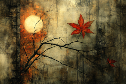 Autumnal Art: Red Maple Leaves and Bare Branches