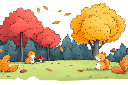 Autumn Squirrels in Forest