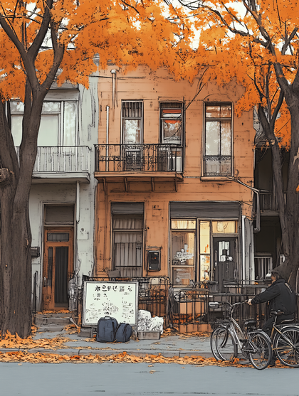 Autumn Street Scene With Bicycles
