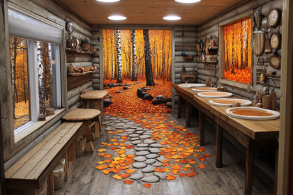 Autumn-Themed Log Cabin Interior