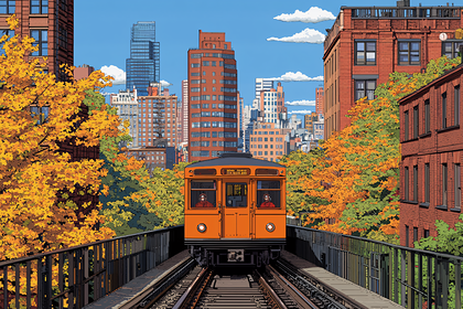 Autumn Train in Cityscape