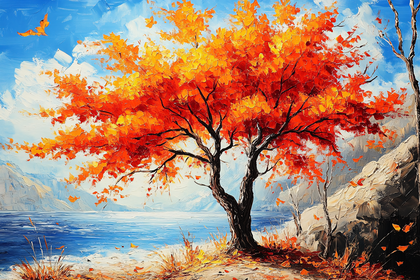 Autumn Tree by the Lake
