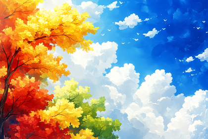 Autumn Trees and Blue Sky