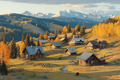 Autumn Village in Mountain Valley