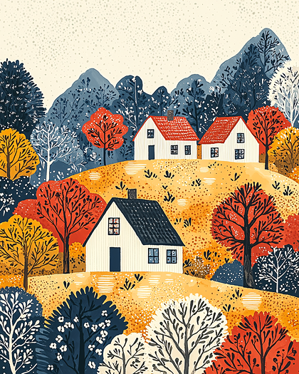 Autumn Village Scene