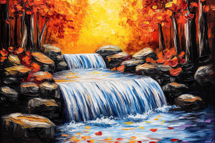 Autumn Waterfall Painting