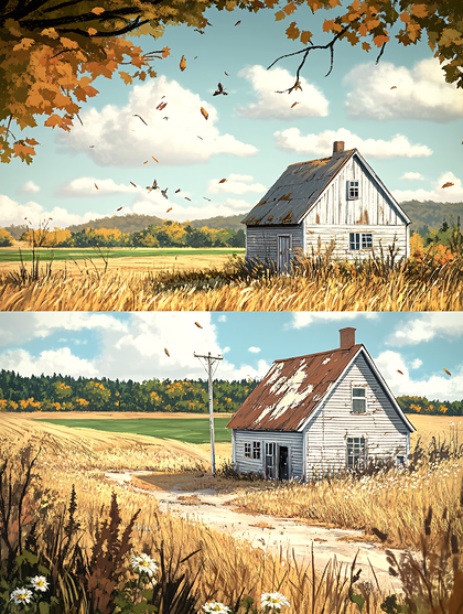 Autumnal Farmhouse Scene