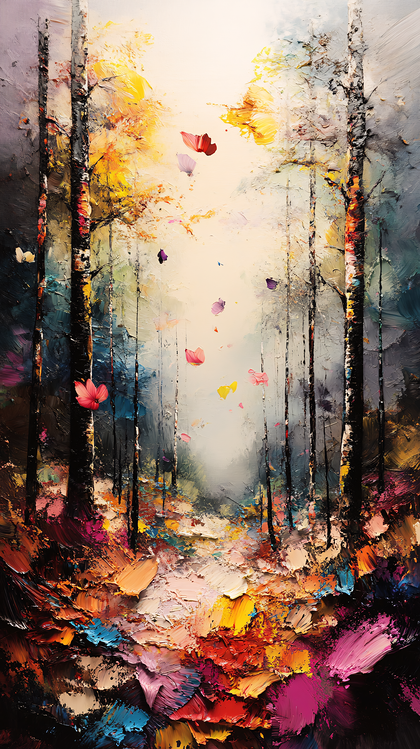 Autumnal Forest Path with Falling Petals