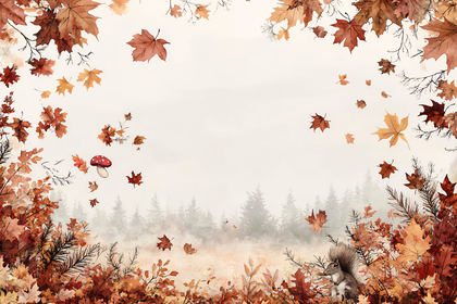 Autumnal Forest Scene with Squirrel and Mushroom