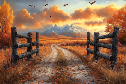 Autumnal Path To The Mountains