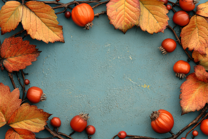 Autumnal Still Life with Berries and Leaves