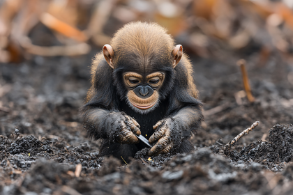 Baby Chimpanzee Examining Object