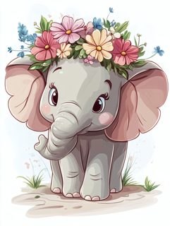Baby Elephant with Flower Crown