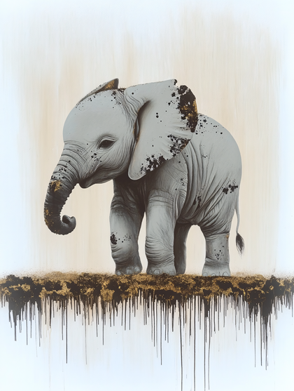 Baby Elephant with Golden Drips