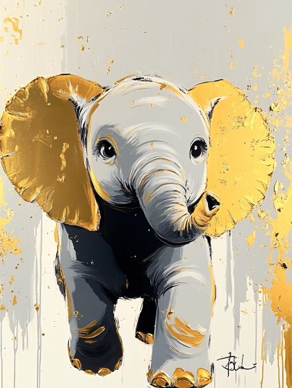 Baby Elephant with Golden Ears Painting
