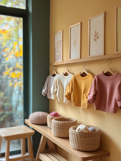 Baby Sweaters and Botanical Prints Display