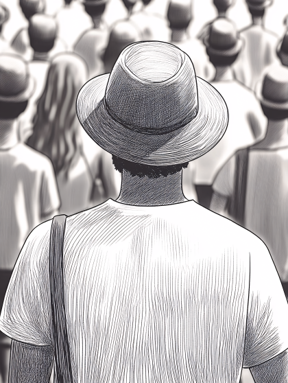 Back View Of A Person Wearing Hat In Crowd
