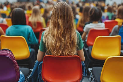 Back View Of Audience With Blonde Girl In Focus