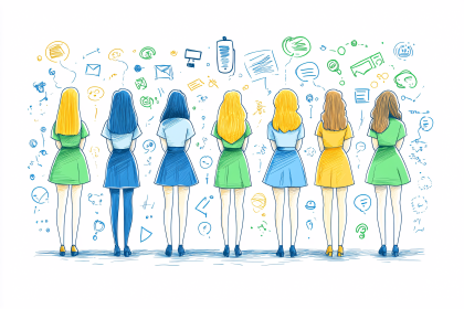 Back View Of Girls With Communication Symbols