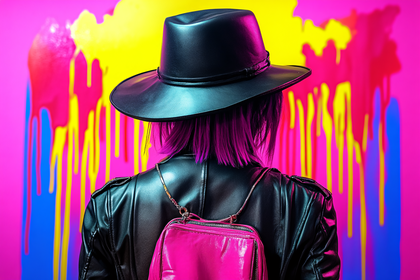 Back View Of Person With Pink Hair And Black Hat