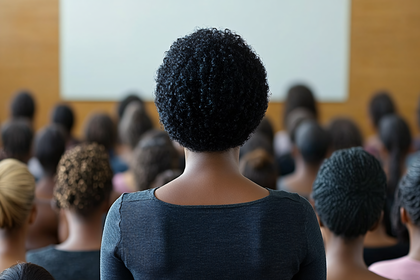 Back View of Woman Addressing a Crowd