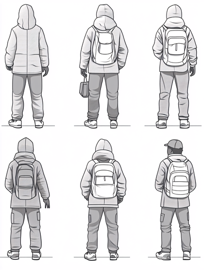 Back View Winter Outfit Illustrations