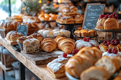 Bakery Display With Fresh Pastries