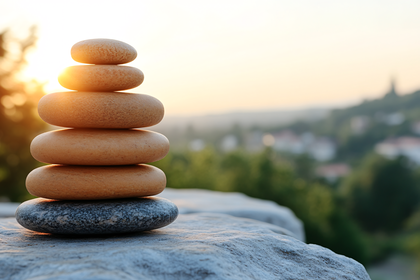 Balanced Stone Tower At Sunset