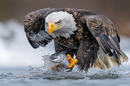Bald Eagle Captures Fish