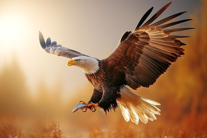 Bald Eagle In Flight With Fish