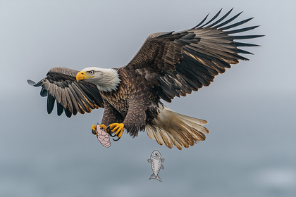 Bald Eagle Mid-Flight Catching Fish