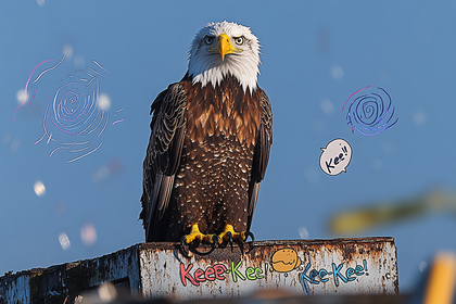 Bald Eagle Perched with Cartoon Doodles