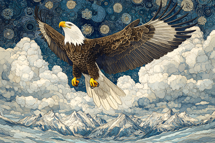 Bald Eagle Soaring Above Mountains