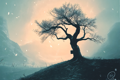 Bare Tree on Hill Silhouette