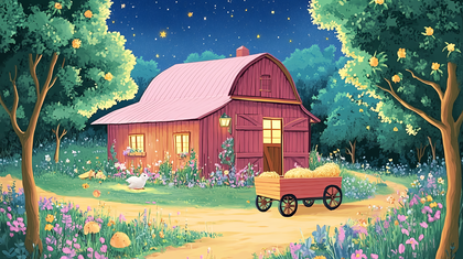 Barn Under Starry Night