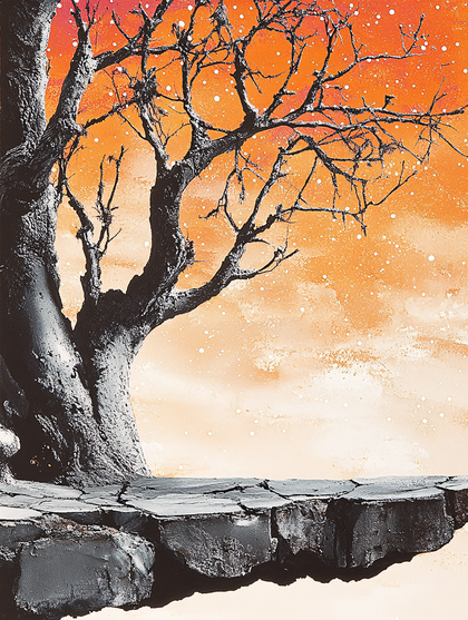Barren Tree On Stone Platform
