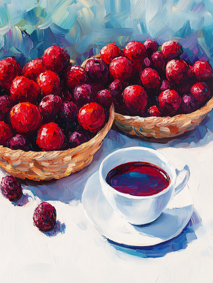 Basket Of Ripe Berries And Drink