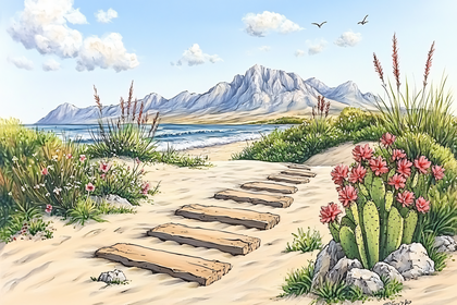 Beach Path with Cactus Flowers
