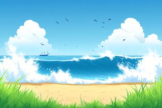 Beach Waves and Sailboat