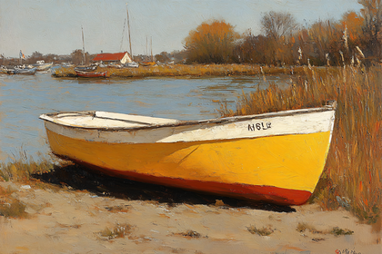 Beached Yellow Rowboat
