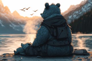 Bear and Cub Watching Sunset