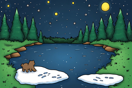 Bear By Lake Night Scene