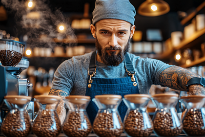 Bearded Barista with Chemex Coffee Brewers