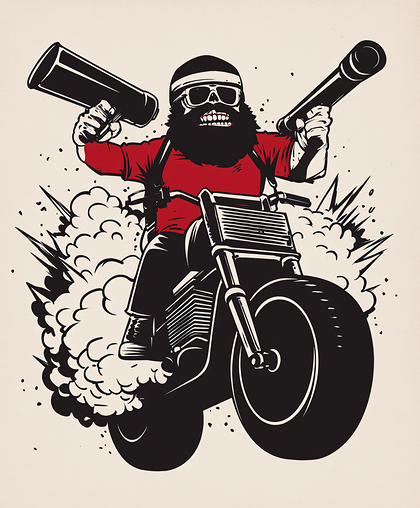 Bearded Biker with Megaphone and Guns