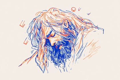 Bearded Figure in Blue and Orange