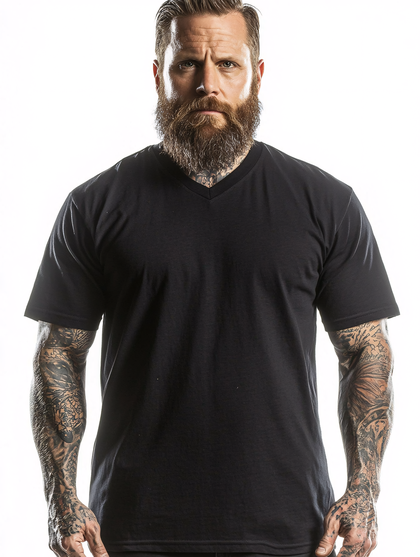 Bearded Man with Tattoos in Black T-Shirt