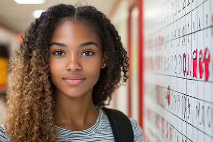 Beautiful Teenager in School Corridor